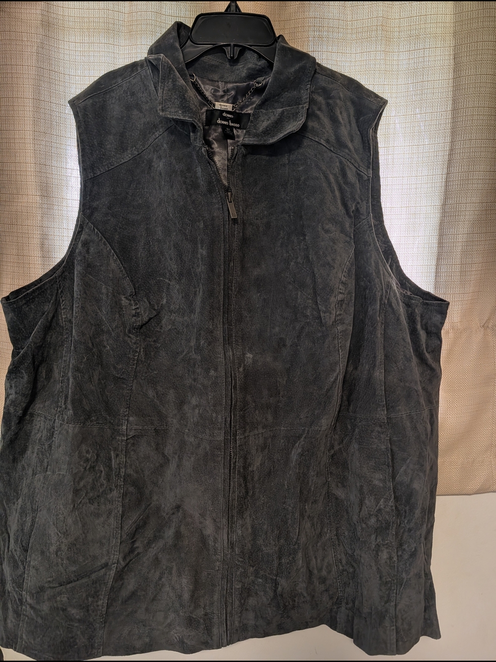 dennis basso Charcoal Gray Suede Full Zip Closure Vest Pockets Leather Shell